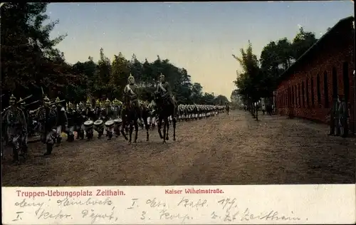 Ak Zeithain in Sachsen, Truppenübungsplatz, Kaiser Wilhelm Straße, Militärorchester