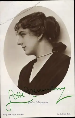 Ak Schauspielerin Lotte Neumann, Portrait, Profilansicht, Autogramm