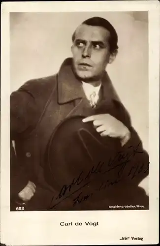 Ak Schauspieler Carl de Vogt, Hut, Portrait, Autogramm