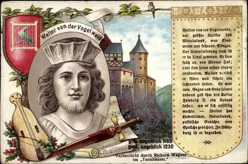 Litho Walter von der Vogelweide, Lyriker des Mittelalters