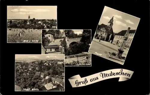 Ak Mutzschen Grimma in Sachsen, Schlossbrücke, Ortsteil Böhlitz, Marktplatz, Kirche