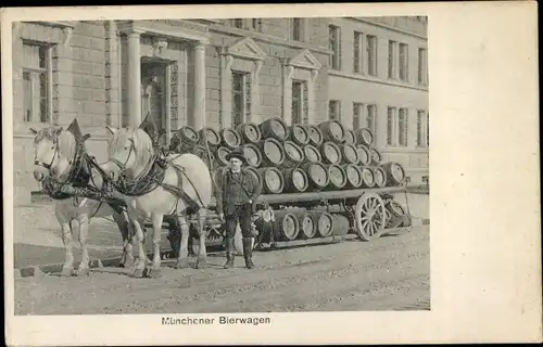 Ak München, Münchener Bierwagen, Fuhrwerk mit Fässern, Bierkutsche