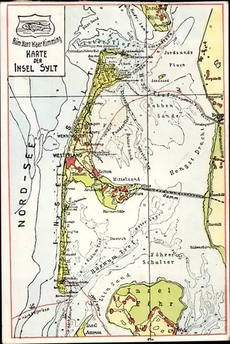 Landkarten Ak Insel Sylt in Nordfriesland, Hengst Dracht, Insel Föhr, Hörnum Tief