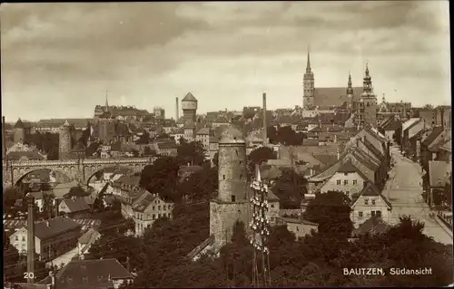 Ak Bautzen in der Lausitz, Blick über die Stadt, Panorama, Kirche, Brücke, Dom