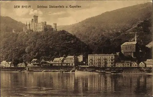 Ak Capellen Kapellen Stolzenfels Koblenz am Rhein, Schloss Stolzenfels, Dampfer