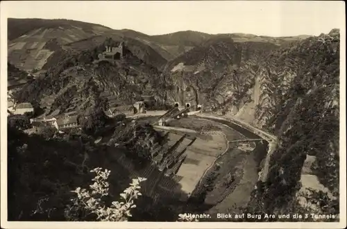 Ak Altenahr im Ahrtal, Burg Are, drei Tunnel