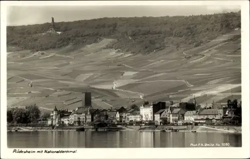 Ak Rüdesheim am Rhein, Gesamtansicht mit Niederwald Nationaldenkmal