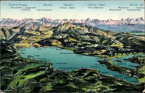 Landkarten Ak Konstanz am Bodensee, Friedrichshafen, Lindau, Bregenz