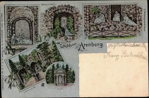 Litho Arenberg Koblenz am Rhein, Christus am Oelberg, Tempel, Kapelle, Seidenimitat