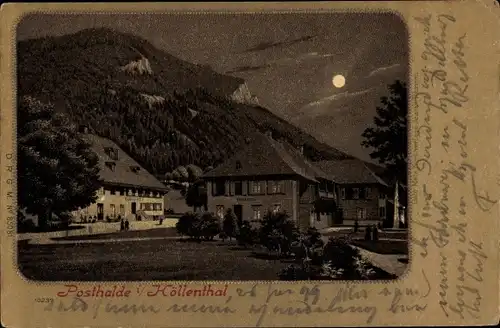 Mondschein Ak Posthalde Breitnau im Schwarzwald, Höllental