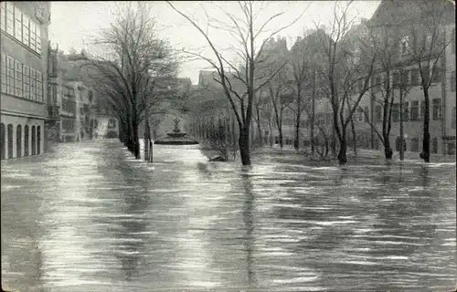 Ak Nürnberg in Mittelfranken Bayern, Hochwasser 1909 am Maxplatz