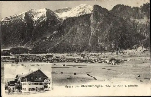 Ak Oberammergau in Oberbayern, Gesamtansicht, Pension Mayr