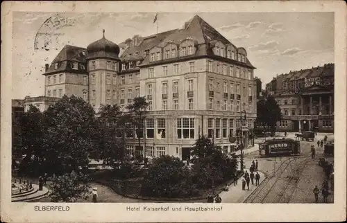 Ak Elberfeld Wuppertal, Hotel Kaiserhof, Hauptbahnhof, Straßenbahn