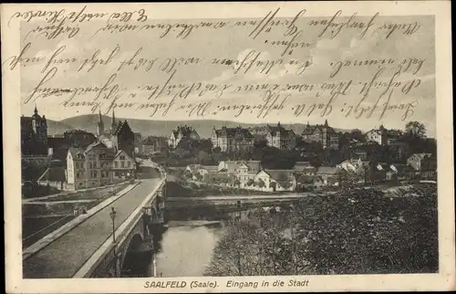 Ak Saalfeld an der Saale Thüringen, Stadteingang, Brücke, Kirche