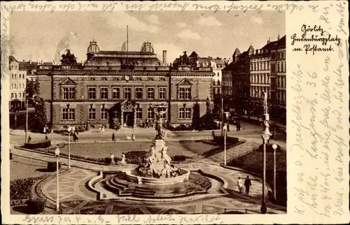 Ak Görlitz in der Lausitz, Hindenburgplatz, Postamt, Zierbrunnen