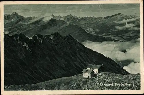 Ak Oberstdorf im Oberallgäu, Edmund Probst Haus, Blick zu Scesaplana