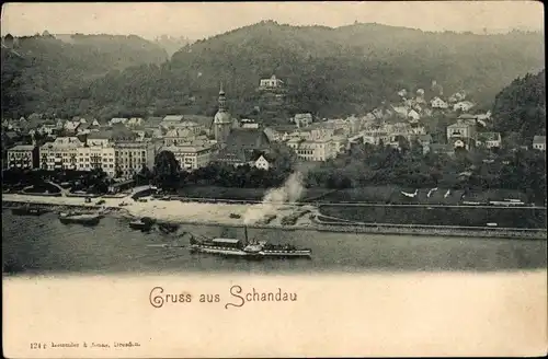 Ak Bad Schandau Sächsische Schweiz, Dampfer Pirna, Kirche, Ortsansicht