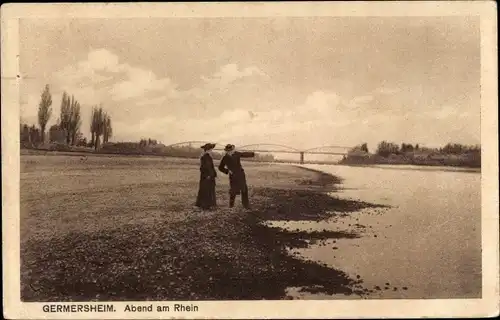 Ak Germersheim am Rhein, Abend am Rheinufer