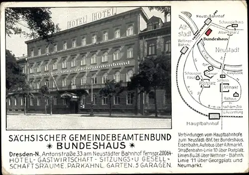 Stadtplan Ak Dresden Neustadt, Sächsischer Gemeindebeamtenbund, Bundeshaus, Antonstraße 33