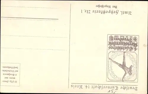 Künstler Ak W. Pech, Dresden, 4. Sächs. Kreisturnfest 1921, Festsportkarte Nr. 1, Der Kugelstoßer