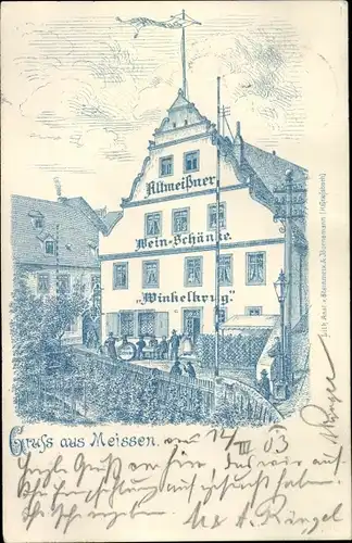 Litho Meißen an der Elbe, Alt-Meißner Weinschänke Winkelkrug