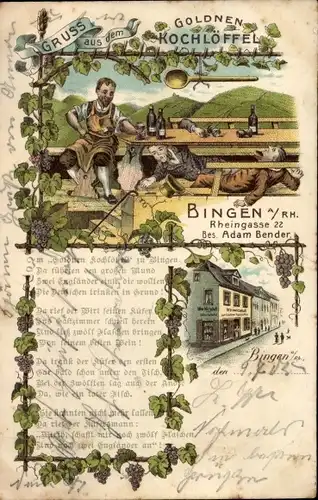 Litho Bingen am Rhein, Gasthaus Goldener Kochlöffel, Rheingasse 22