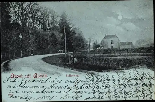 Mondschein Ak Assen Drenthe Niederlande, Beilerweg