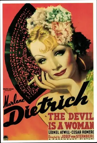 Ak Schauspielerin Marlene Dietrich, Portrait, Zigarette, The Devil is a Woman