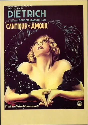 Ak Schauspielerin Marlene Dietrich, Portrait, Cantique d'Amour