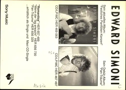 Ak Sänger Edward Simon, Portrait, Musikinstrument, Autogramm