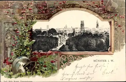 Passepartout Ak Münster in Westfalen, Blick auf den Ort, Kirche