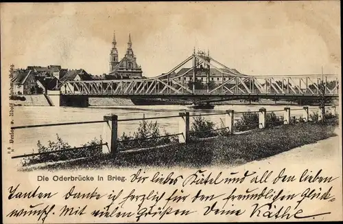 Ak Brzeg Brieg Schlesien, Oderbrücke, Stadtbild