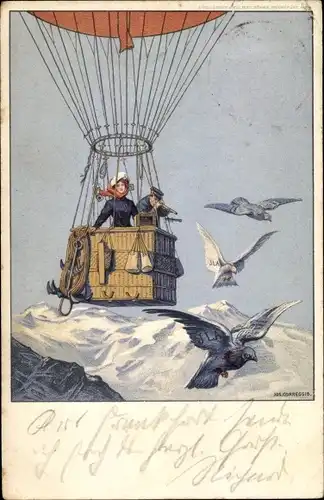 Künstler Ak Corregio, Frankfurt am Main, Paar in einem Ballon, Tauben, ILA 1909