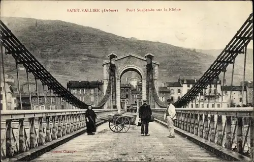 Ak Saint Vallier Drome, Pont Suspendu sur le Rhone