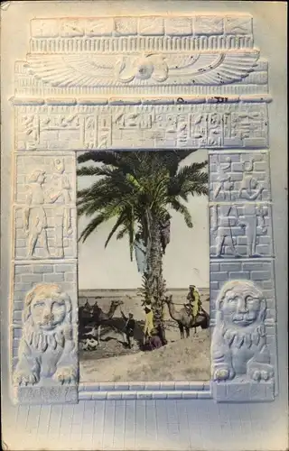 Präge Passepartout Ak Ägypten, Kamelreiter, Palme