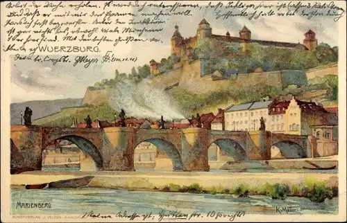 Künstler Litho Mutter, K, Würzburg am Main Unterfranken, Marienberg