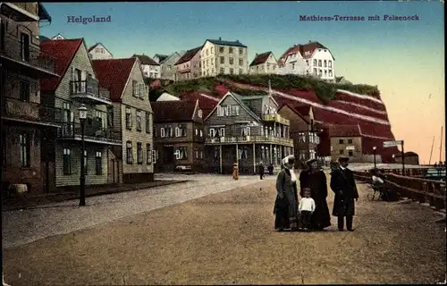 Ak Nordseeinsel Helgoland, Mathiess Terrasse mit Felseneck