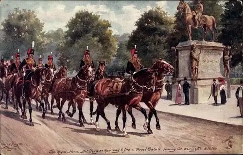 Künstler Ak Payne, London City, Royal Horse Artillery, Royal Salute, Wellington Statue, Tuck 9081