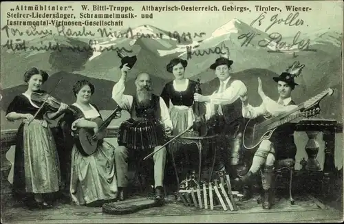 Ak Altmühltaler, W. Bittl-Truppe, Altbayrisch-Österreich. Gebirgs-, Tiroler-, Steirer-Lidersänger