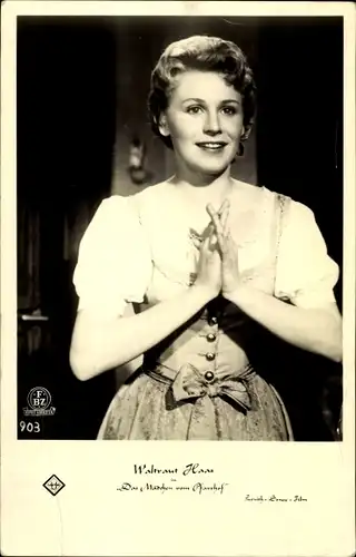 Ak Schauspielerin Waltraut Haas in Das Märchen vom Pfarrhof, Portrait, Autogramm, FBZ 903