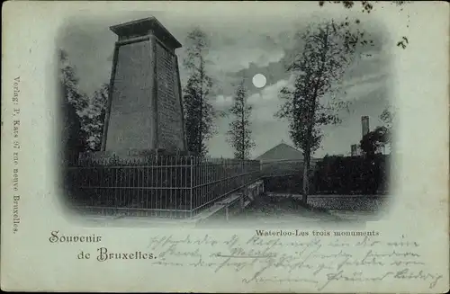 Mondschein Ak Bruxelles Brüssel, Waterloo-Les trois monuments