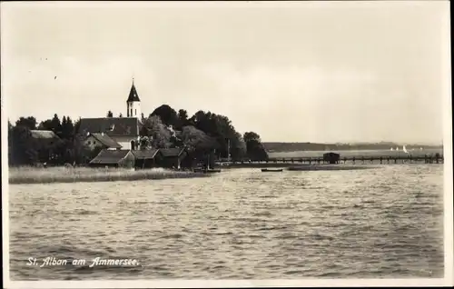 Ak St. Alban Dießen am Ammersee Oberbayern, Kirche, Steg