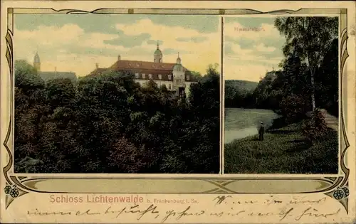 Ak Lichtenwalde Niederwiesa Sachsen, Schloss, Harrasfelsen