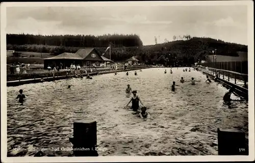 Ak Grünhainichen im Erzgebirge Sachsen, Schwimmbad, Freibad