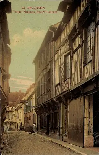 Ak Beauvais Oise, Alte Häuser, Rue Saint-Laurent