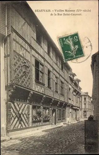 Ak Beauvais Oise, Alte Häuser, Rue Saint-Laurent