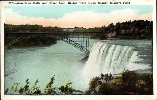 Ak Niagara Falls New York USA, American Falls, Steel Arch Bridge, Luna Island