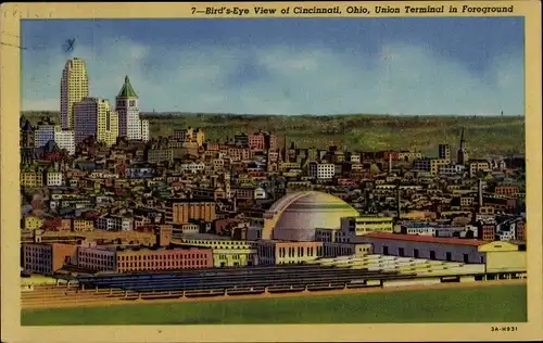 Ak Cincinnati Ohio USA, Union Terminal im Vordergrund