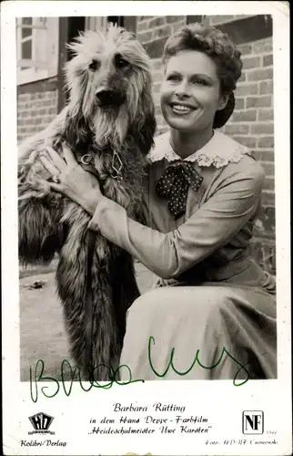 Ak Schauspielerin Barbara Rütting, Portrait mit Hund, Autogramm