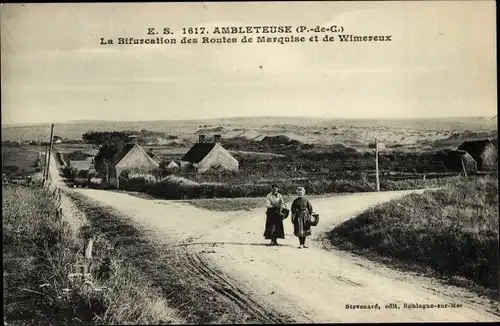 Ak Ambleteuse Pas de Calais, La Bifuscation des Routes de Marquise et de Wimereux